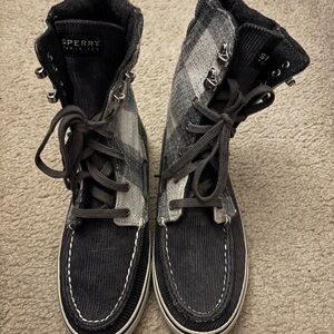 Sperry Acklins Plaid Gray Sequin Corduroy Lace-Up Boots - Size 7